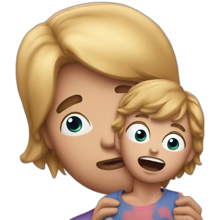 Guy leaning head with lipstick and holding child who is scared emoji