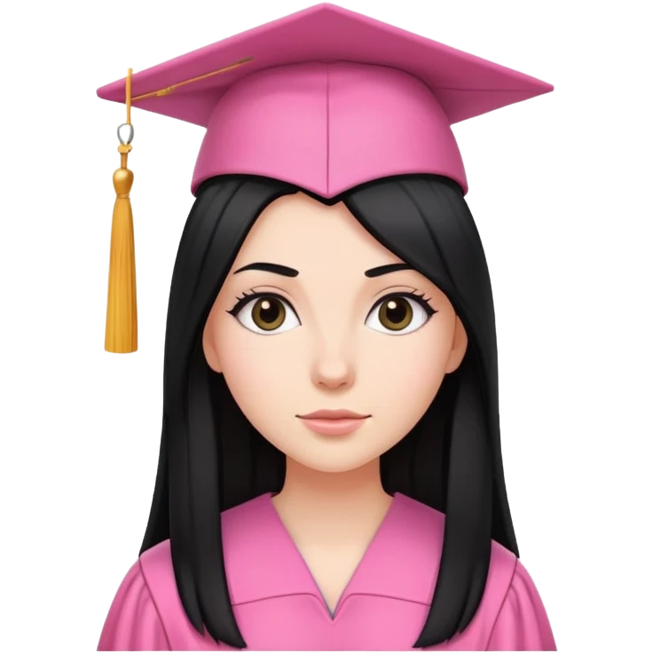 White girl with long straight black tine wearing pink graduation clothes emoji