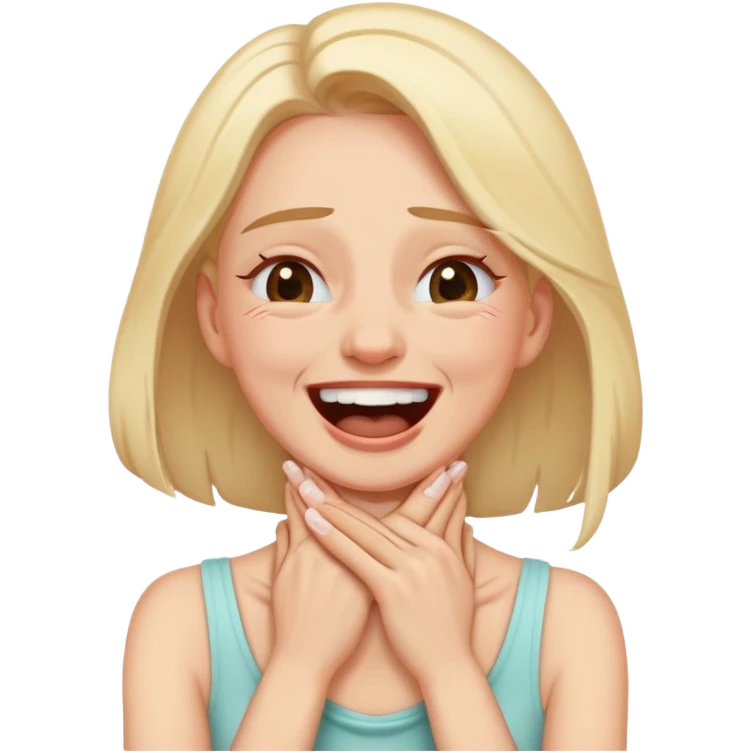 Women laughing, crying, with hands on her throat and her young sticking out  emoji