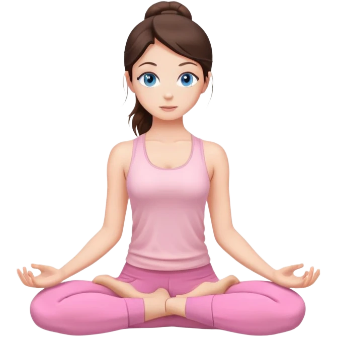 brunette blue-eyes, yoga girl light pink clothes  emoji