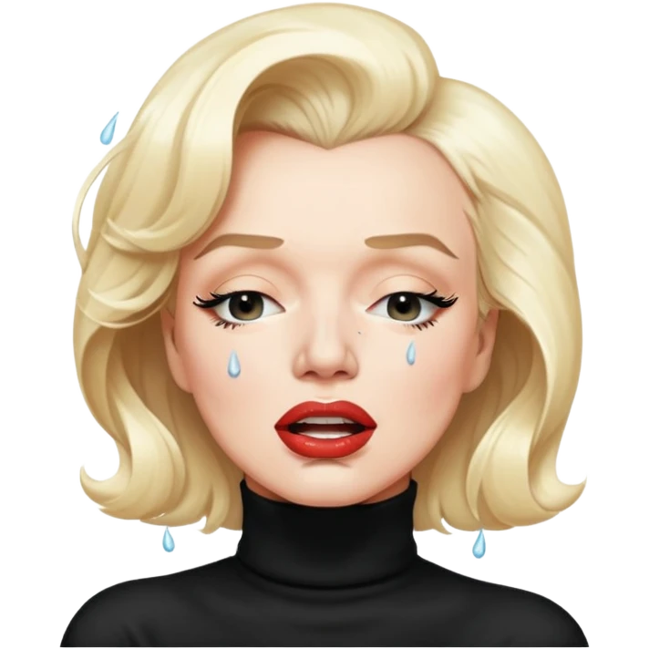 Marilyn Monroe (in black turtleneck) with the closed mouth and teeth not showing is crying  emoji