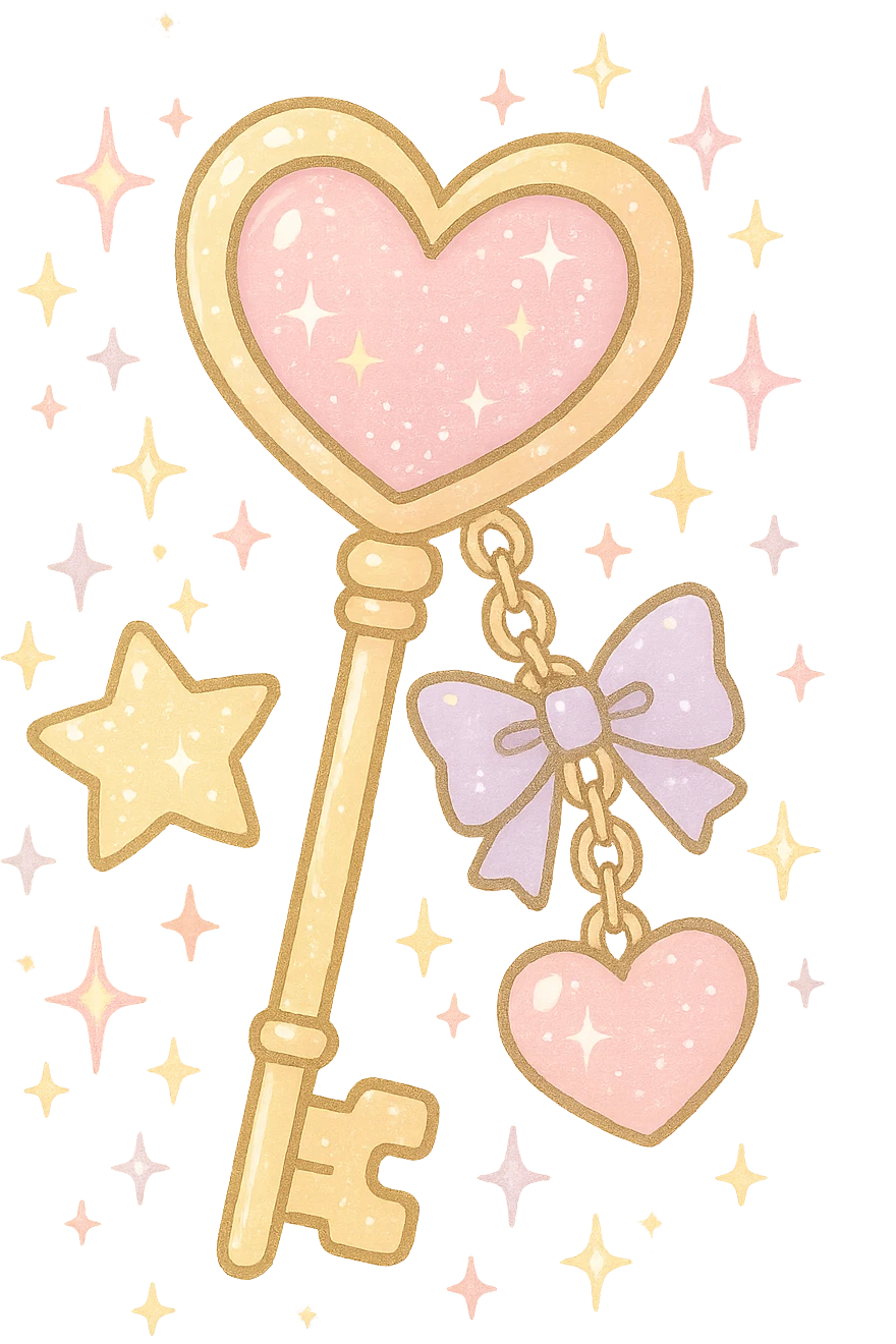 girly sparkling charm key, pastel colors, no background emoji