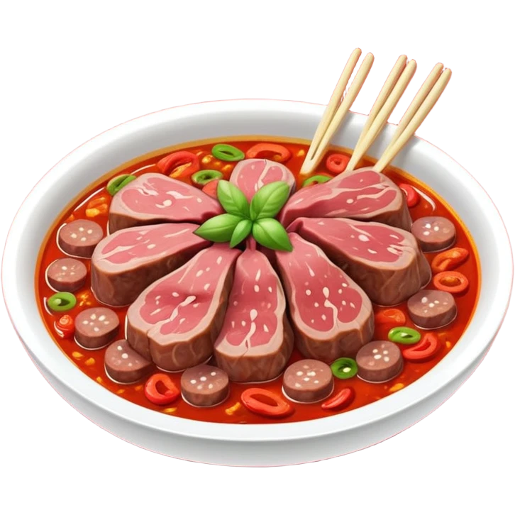 Fuqi Feipian sliced beef and offal in chili oil, simplified emoji style with bold outlines and bright colors, cartoon style Husband and Wife Lung Slices appetizer emoji