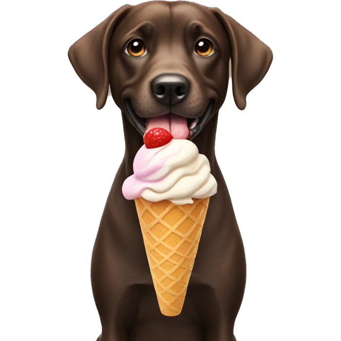A dog eating an ice cream emoji