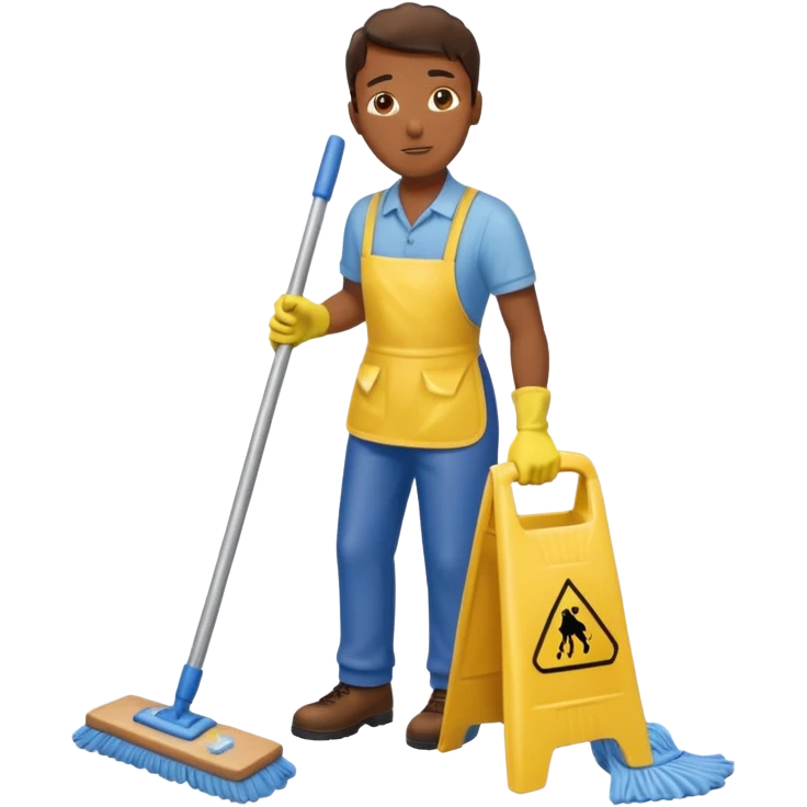 Custodian with yellow rubber gloves, mopping floor emoji