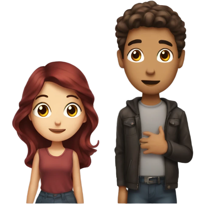 guy with dark brown hair blowing kisses to girl with dark red hair emoji