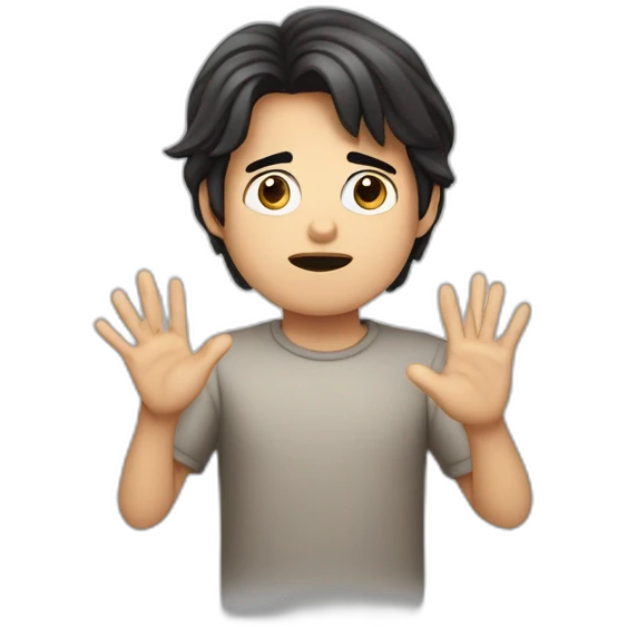 It was not me, dark hair I am innocent confused nervous little man raising palms up emoji