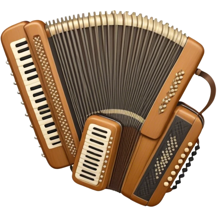 Create a warm and inviting humanless emoji representing folk singing. The design should feature a traditional microphone, perhaps with a wooden texture, symbolizing the rustic and authentic feel of folk music. Surround the microphone with subtle elements such as a hand-played tambourine, an accordion, or a balalaika to reflect the folk instruments. Add flowing musical notes to symbolize the vocal melodies. Use earthy, natural colors like browns, reds, and greens to evoke a sense of tradition, warmth, and connection to the community. The background should be transparent. emoji