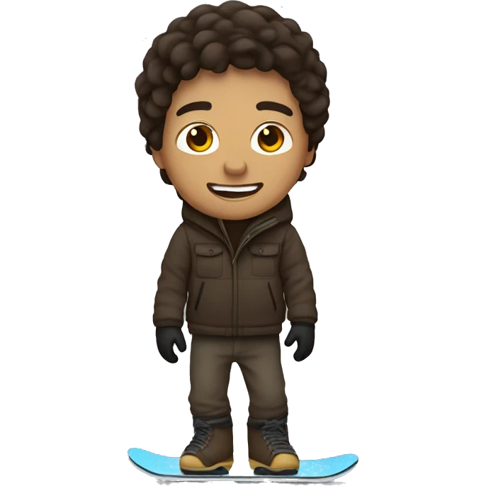 Guy on snowboard with dark brown hair white  emoji