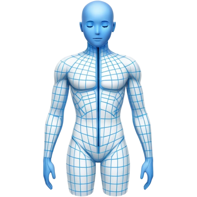 Human body silhouette with digital 3D scanning grid lines covering it, futuristic body scan emoji