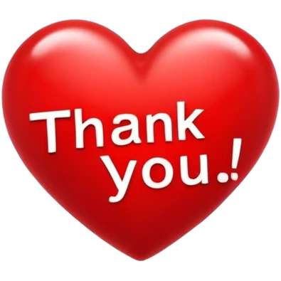Thank you text in a heart emoji
