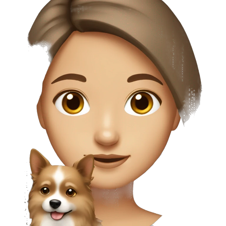 beautiful girl with brown hair with her beige spitz dog emoji
