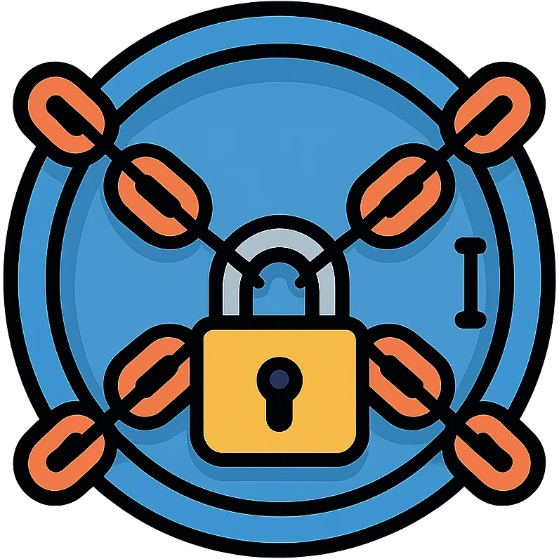A chain and padlock wrapped around a circular door emoji