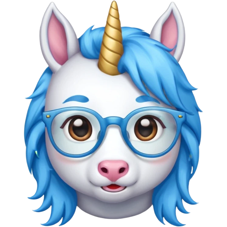 unicorn face with glassess cute and blue haired emoji