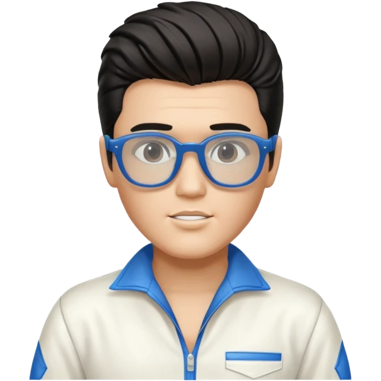 A boy with an Elvis Presley mask with glasses dressed as Elvis Presley emoji