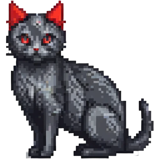 pixel art cat with a black body and red accents emoji