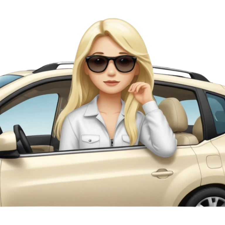 White. Rav 4 . Sexy. Female.long blond hair. Sunglasses  emoji