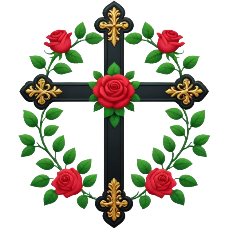 Ein christen kreuz schön verziert mit Rosen ranken aber nur in schwarz als Emoji emoji