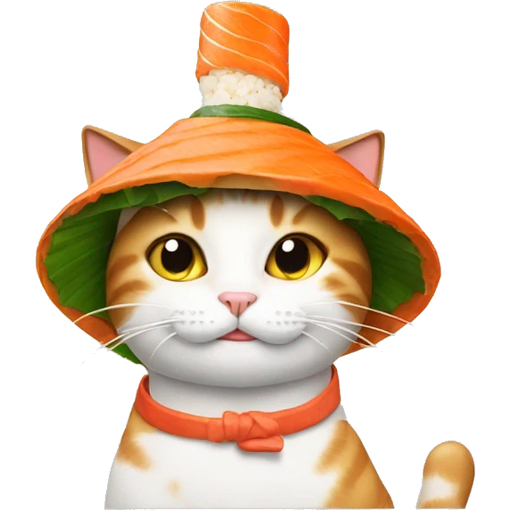 cat wearing a hat made out of sushi emoji