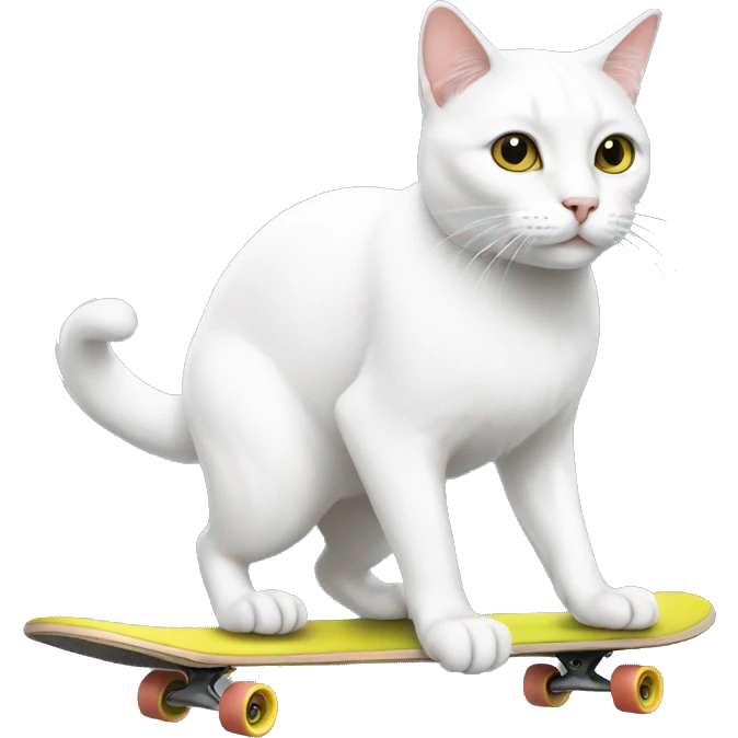 White cat on skateboard emoji