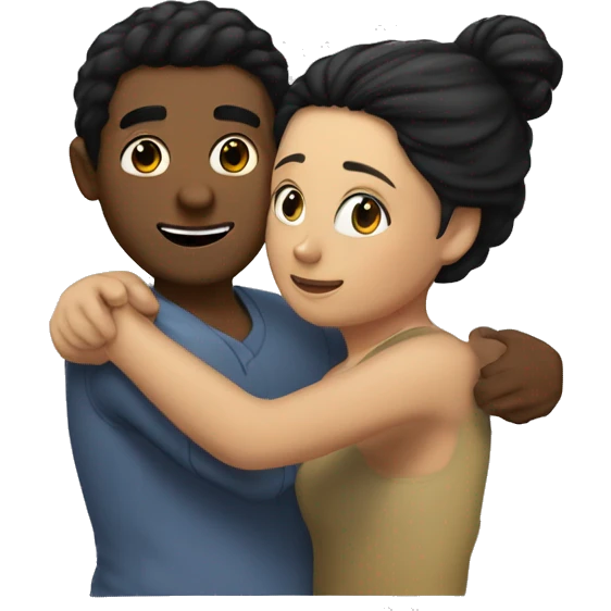 me ( girl with black hair ) hug my hasbund ( man with hair)  emoji