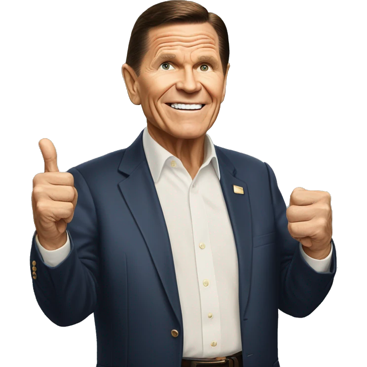 Kenneth Copeland standing up pointing forward  emoji