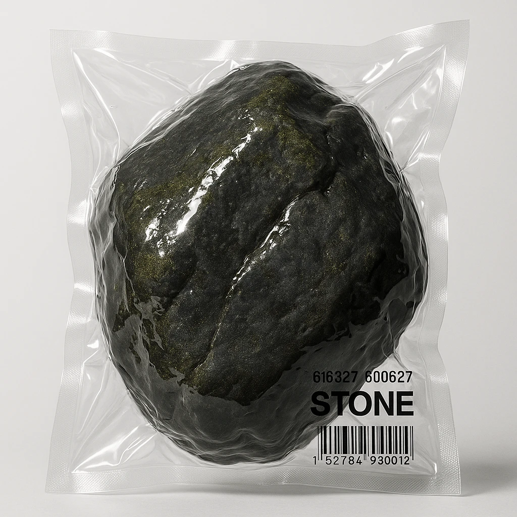 big rock with minimal moss accents, shiny and inflated emoji