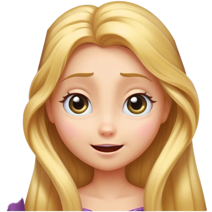 Cinematic Adorable Rapunzel Portrait Emoji, Playfully peeking out from behind a curtain of hair, big sparkling eyes, cheeks flushed with excitement, exuding charm and innocence, an absolute delight! emoji