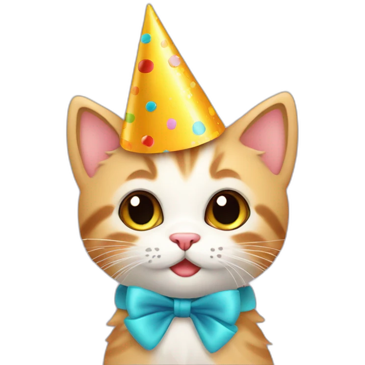Cute kitten with party hat, happy birthday emoji