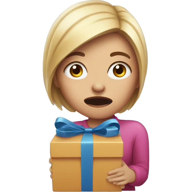 Scared woman holding a present with tears running down her face  emoji