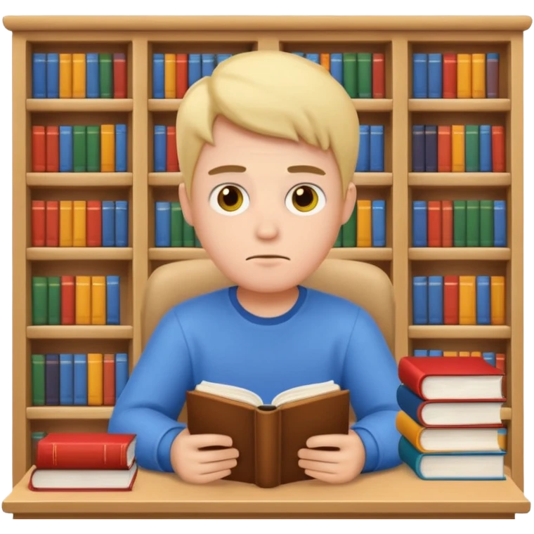 emoji man student studying at home with books, bored, room, white background emoji