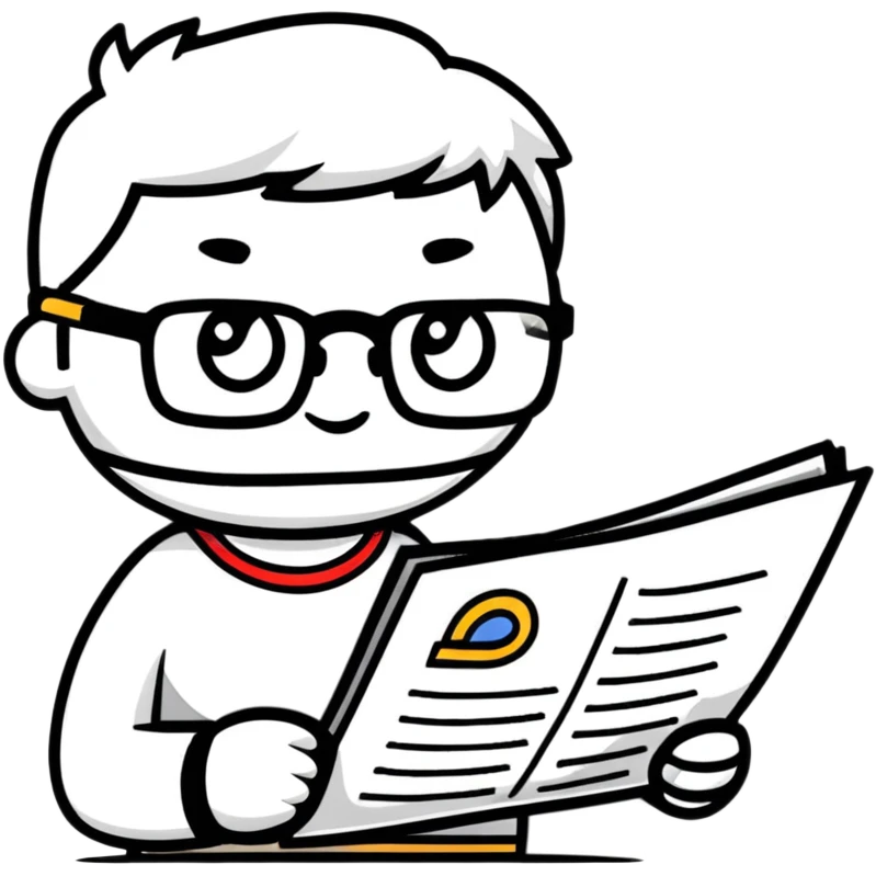 precise pencil character with glasses checking a document as a pedant mascot emoji