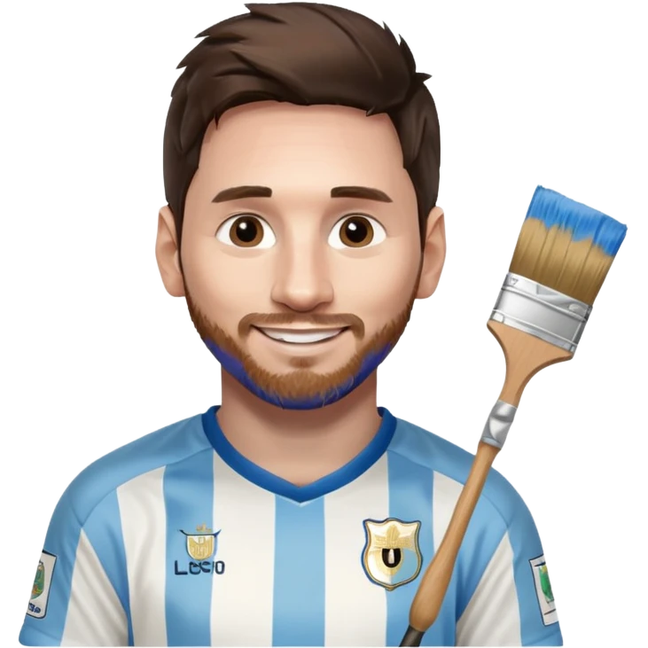 create an emoji of Lionel Messi smiling in an Argentina shirt holding a paintbrush emoji
