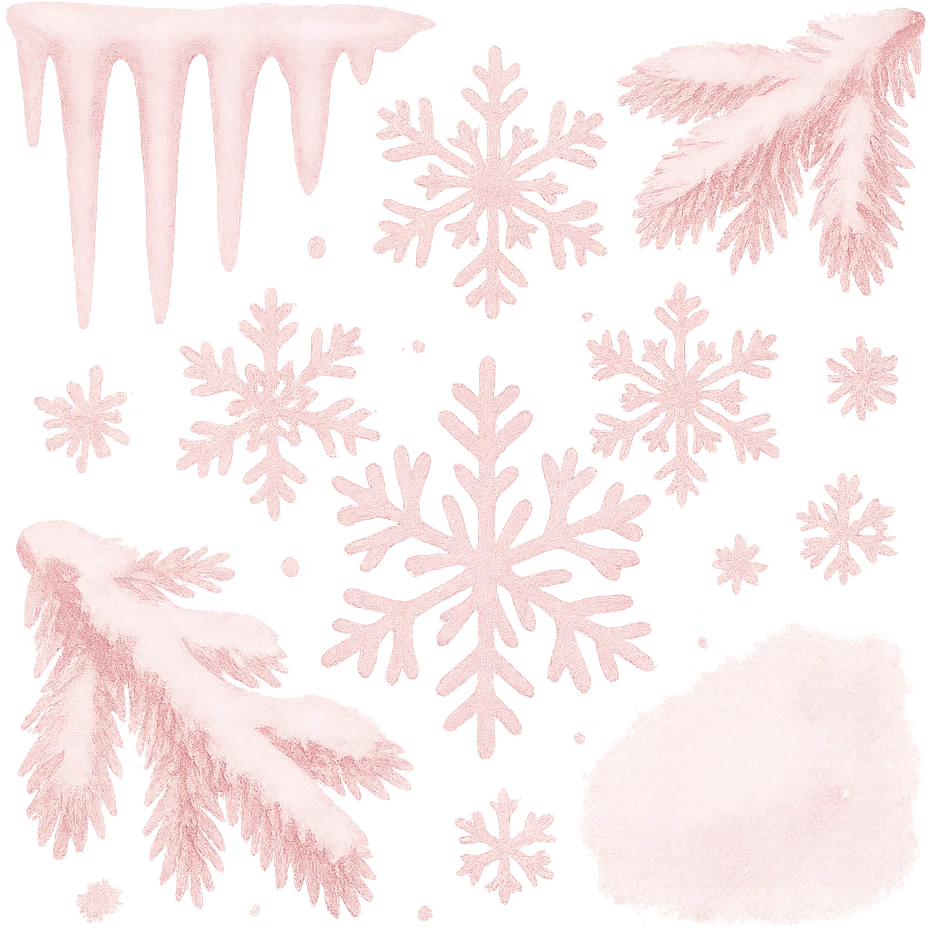 pink winter theme, cool and serene winter elements with pink hues, no background emoji