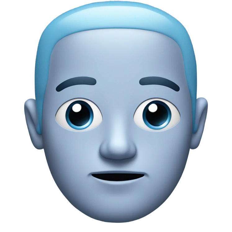 Light blue man with rectangular body parts and a cubic head and who also has a small black mouth with a pink tongue  and dot black eyes emoji