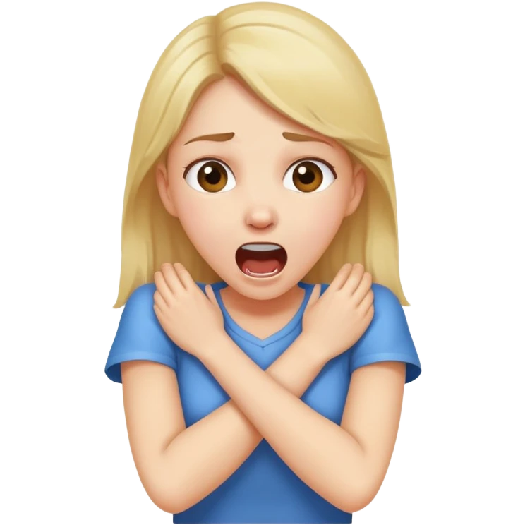 a pretty girl, holding her neck with her arms crossed, she is screaming emoji
