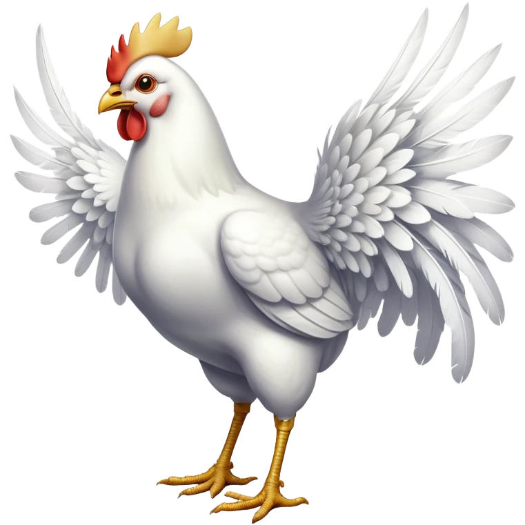 cinematic-[white chicken]-realistic-full-body-perched-emoji,-wings-tucked-neatly,-head-tilted-dramatically,-sleek-[white]-feathers,-simplified-yet-realistic-focused-features,-highly-detailed,-glowing-with-an-almost-sarcastic-glow emoji