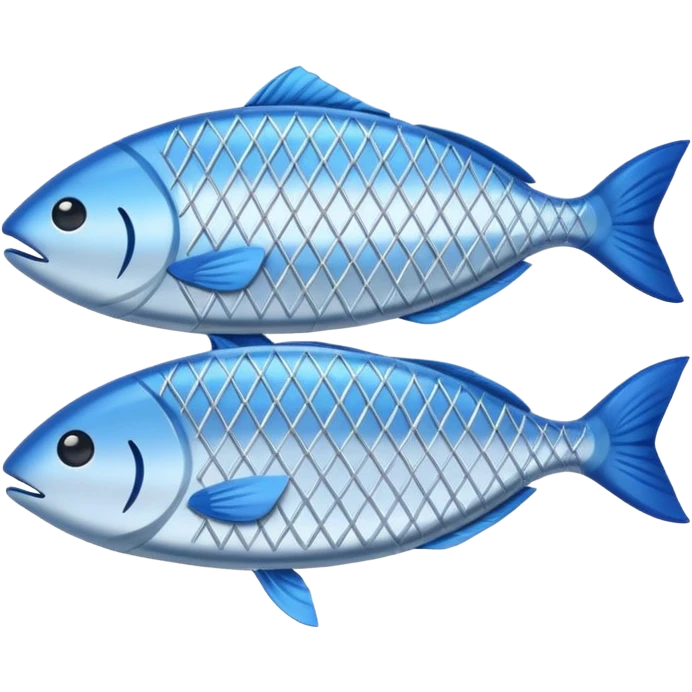 Fish dishes avatar in bright emoji-style illustration. Grilled fish, fillets, and seafood, blue and silver tones, simple shapes, flat design, fresh and flavorful. emoji