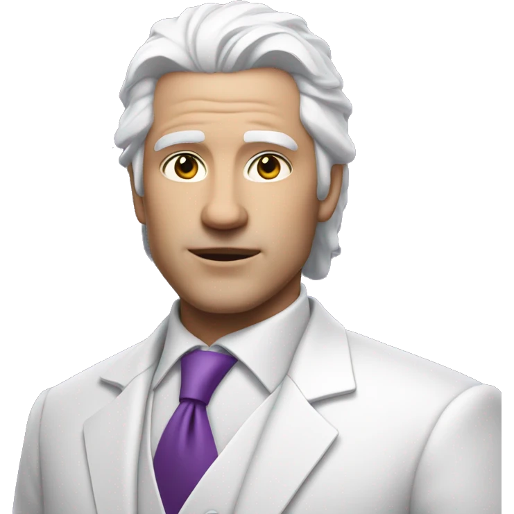man with white hair and purple eyes, wearing a white suite emoji