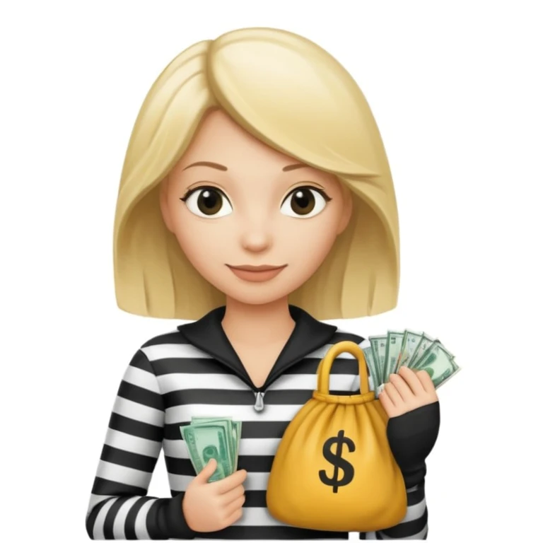 blonde woman in a burglar outfit emoji