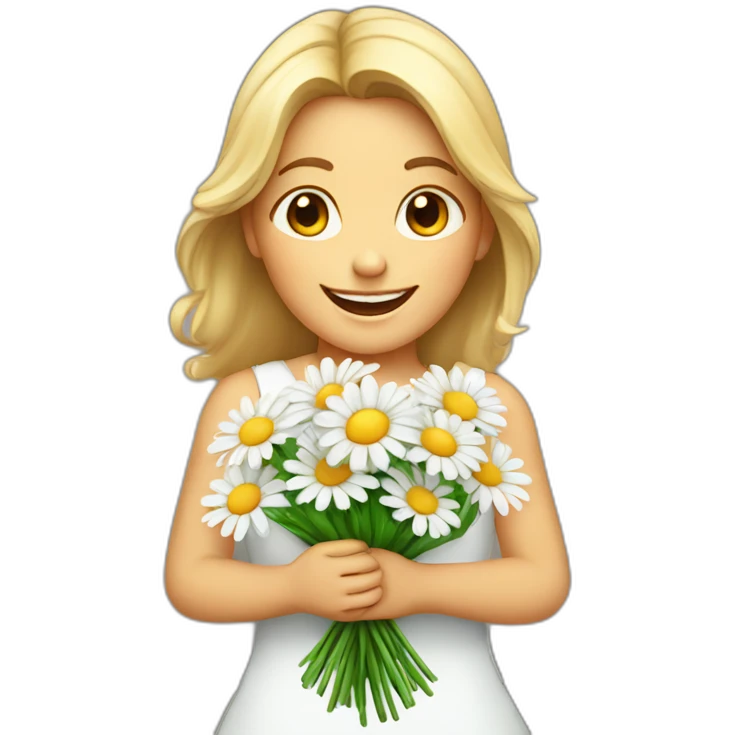Smiling-girl-with-bouquet-of-daisies emoji