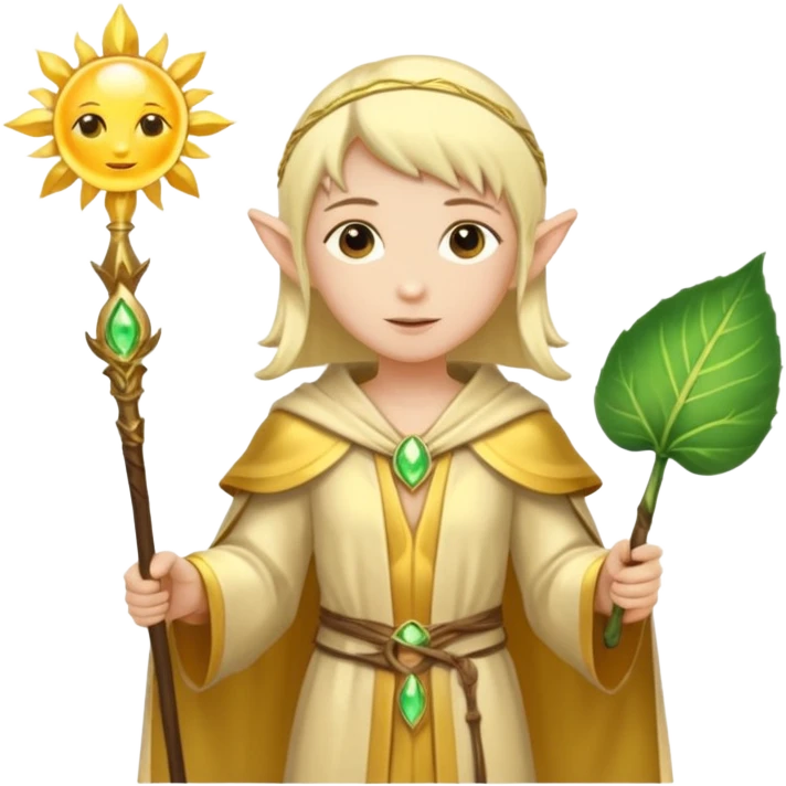 {
      "type": "human",
      "look": "light elf healer, golden robe, staff with leaf and sun",
      "description": "a light elf healer wearing a golden robe and holding a staff with leaf and sun"
    } emoji