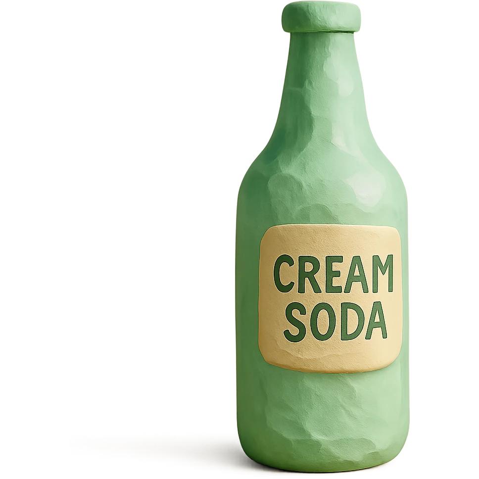 claymation style cream soda, visible fingerprints, pastel green emoji