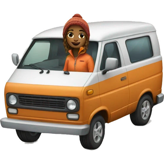 Ski bum girl living in a van with a cat emoji