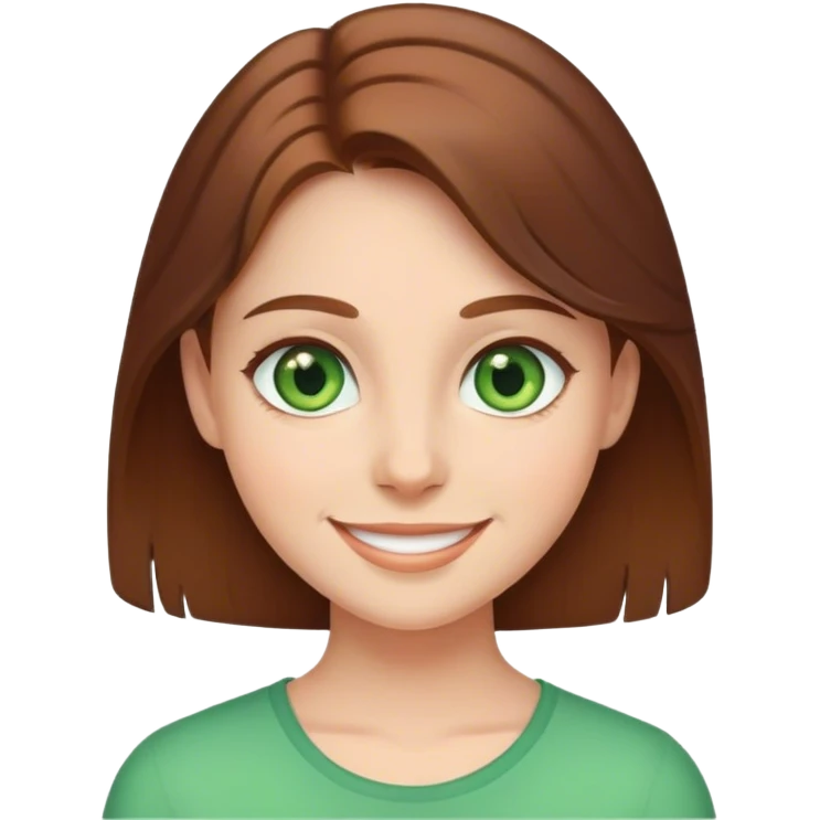 smiling girl with brown hair and green eyes emoji