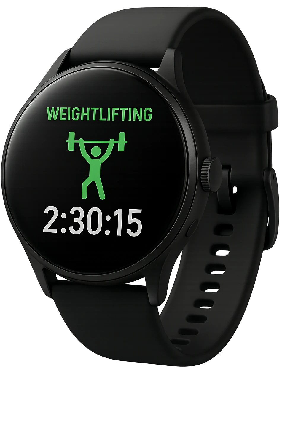 smartwatch con modalità attiva di pesi che segna 2 ore e mezza di palestra, REALISTICA 4K emoji