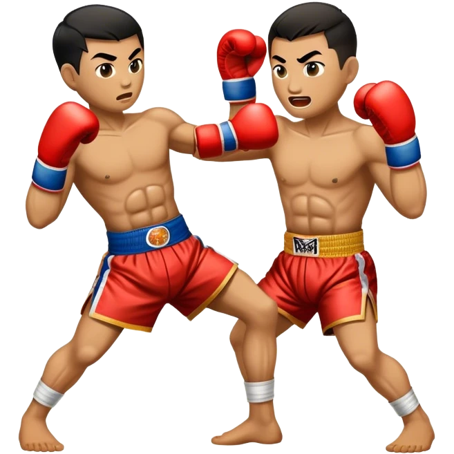 Cinematic Realistic Muay Thai Pop Culture Emoji, depicted with an action-packed portrayal of traditional Thai boxing rendered with bold textures and energetic, dramatic lighting. emoji