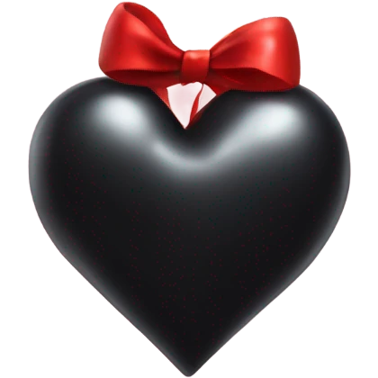 Shiny Black heart wrapped in red bow, realistic emoji