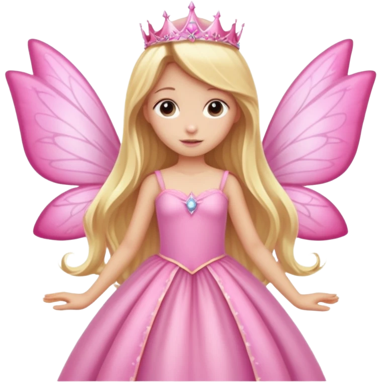 Realistic detailed long pink princess dress, long blonde hair, pink fairy wings emoji
