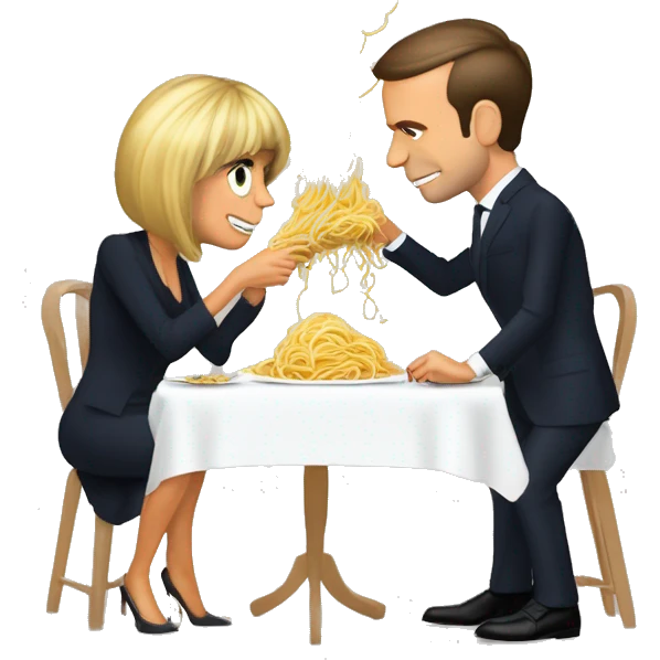 Emmanuel macron et Brigitte macron mangeant des spaghettis emoji